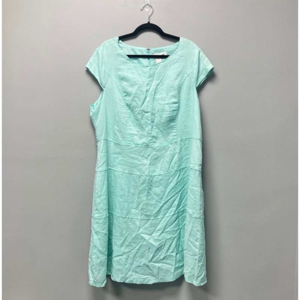 Michelle A Womens Mint Green 100% Linen Cap Sleeve Sheath Dress Size 18 RN102665
